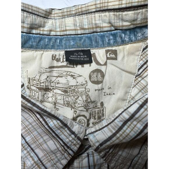 Quiksilver Shirt Men Size XL Brown Plaid Button Up Western Long Sleeve Cotton - Picture 5 of 7